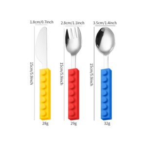 Cross-border food-grade children stainless steel building blocks, knives, forks and spoons, baby creative three-piece set