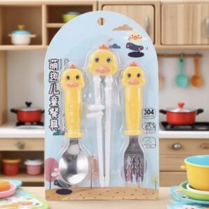 304 Stainless Steel Children's Training Chopsticks Fork Spoon Tableware Set
