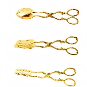 Carved Gold Vintage Tongs for Salad Sandwich for Home Use