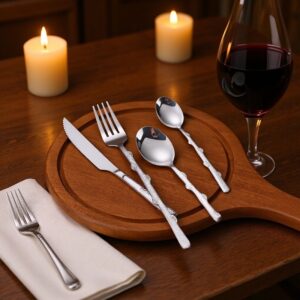 Stainless Steel Wood-grain long handle knife, spoon,fork Western Tableware Set
